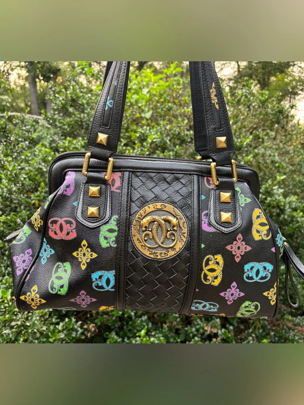 Sharif Leather Monogram Logo Satchel Handbag Rare Vintage